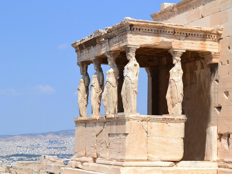 The Porch of the Caryatids on the Erechtheion, six maiden columns under the roof